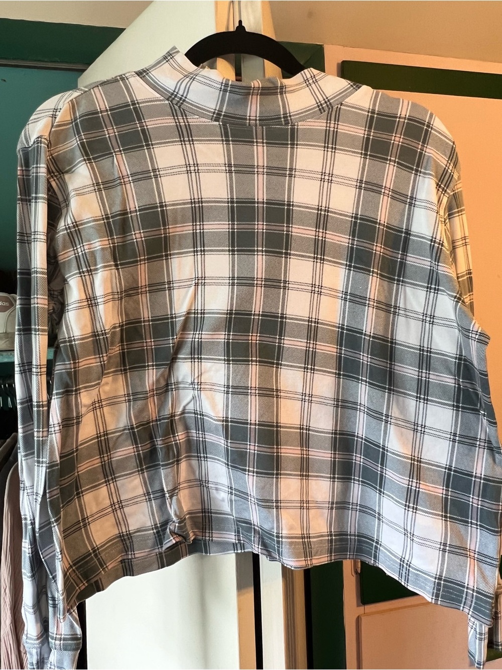 Lands' End Cream and Gray Plaid Shirt
